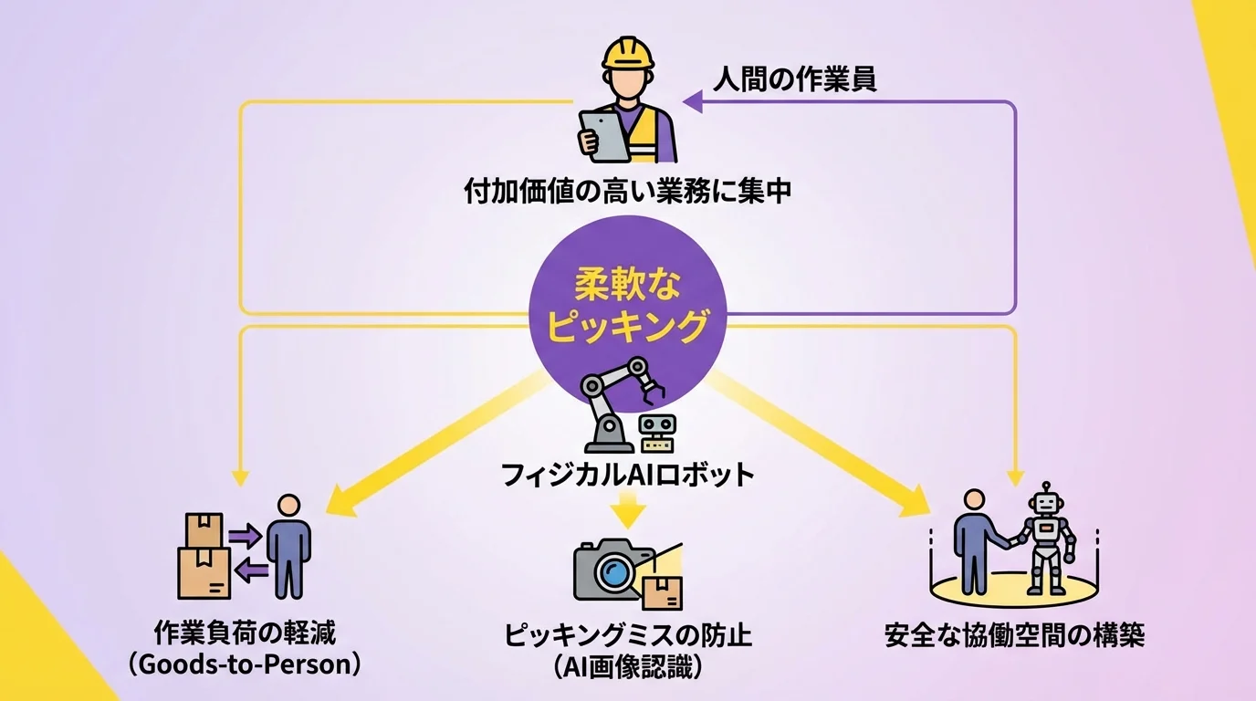 フィジカルAIを搭載したロボットと人間が協働する仕組みを図解