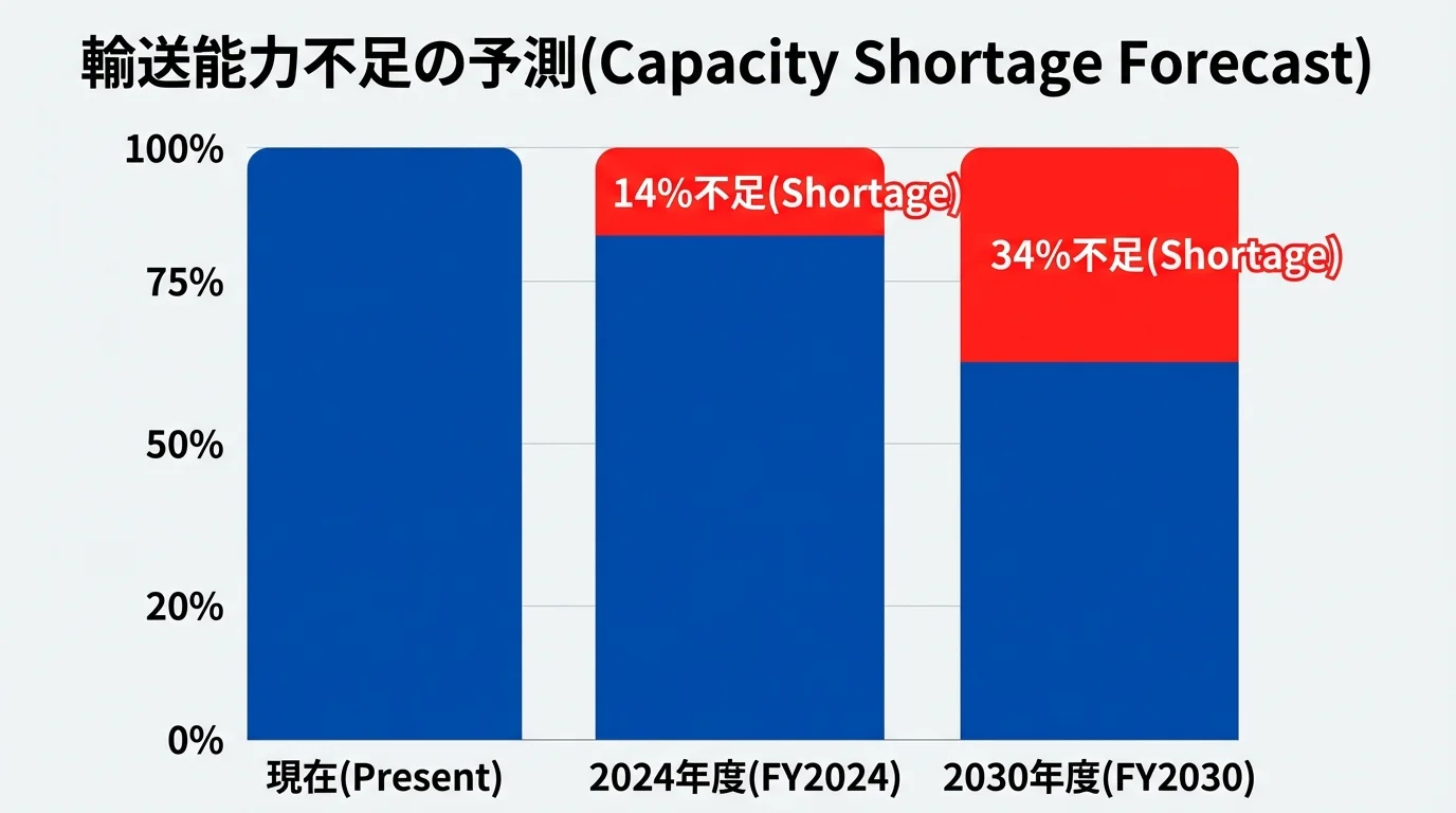 2024年度および2030年度の輸送能力不足予測を示す棒グラフ